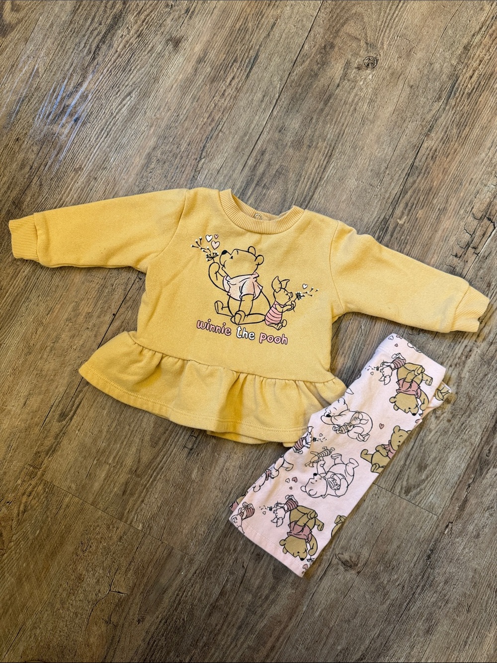 Disney Yellow Peplum Top with Pink Winnie the Pooh Leggings